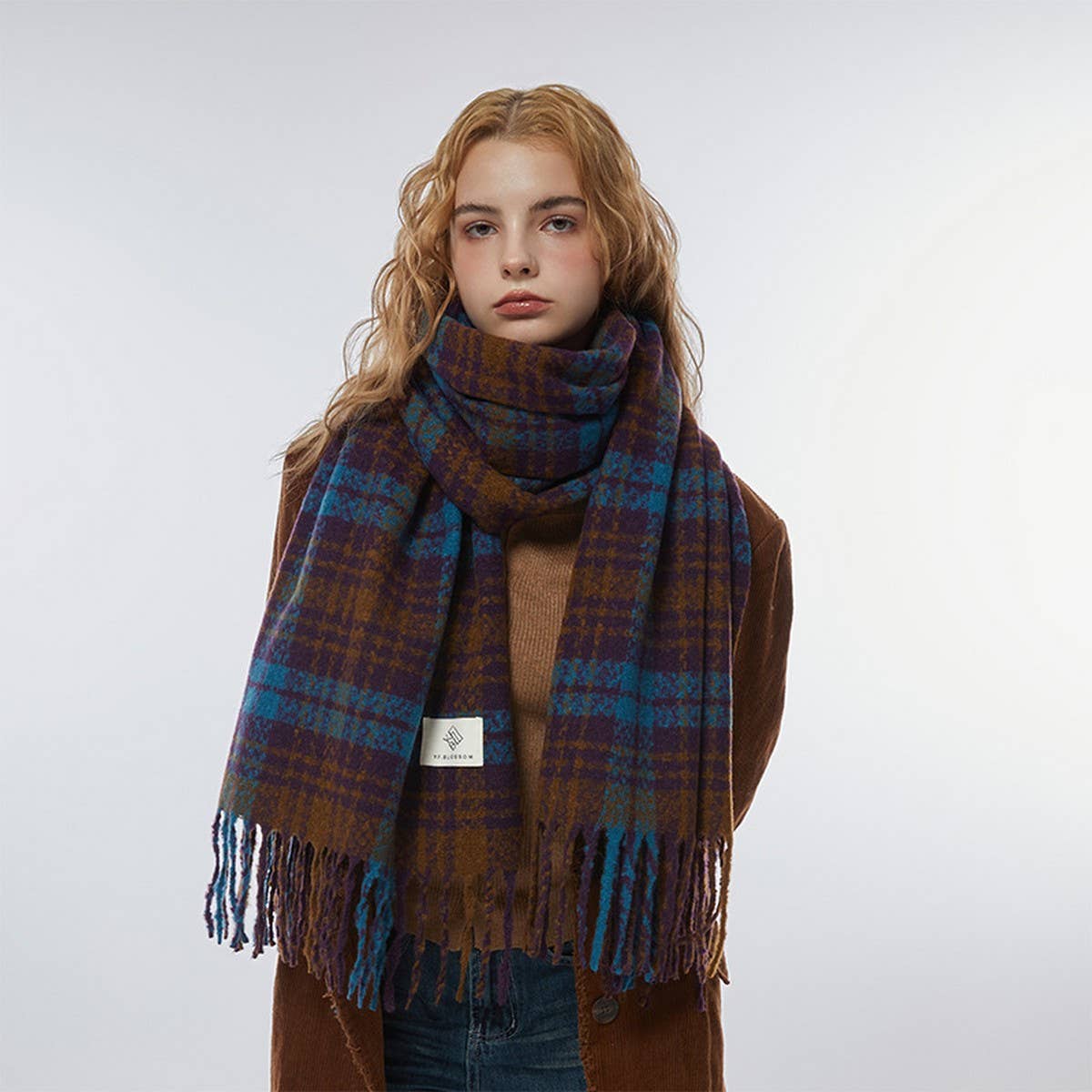 Brown Check Scarf ??Thick Dual-use Winter Wrap_CWASC2299