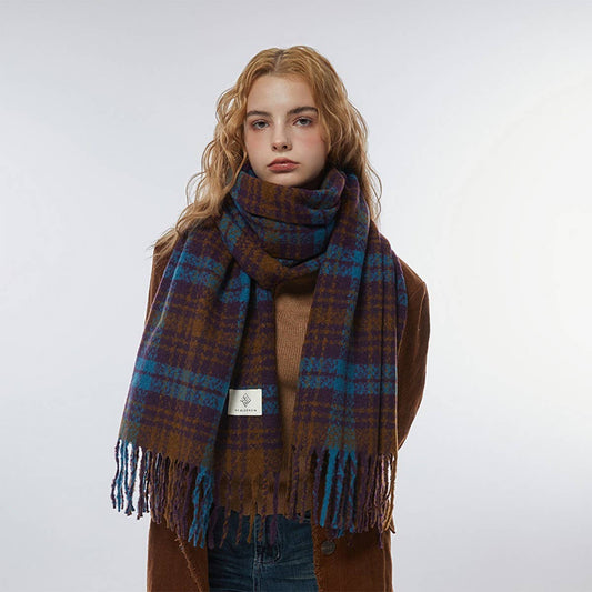 Brown Check Scarf ??Thick Dual-use Winter Wrap_CWASC2299