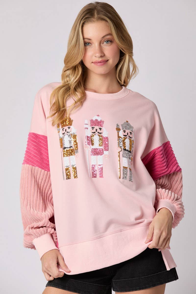 CWTBLL01267_CHRISTMAS SOLDIER SEQUIN COLORBLOCK SWEATSHIRT