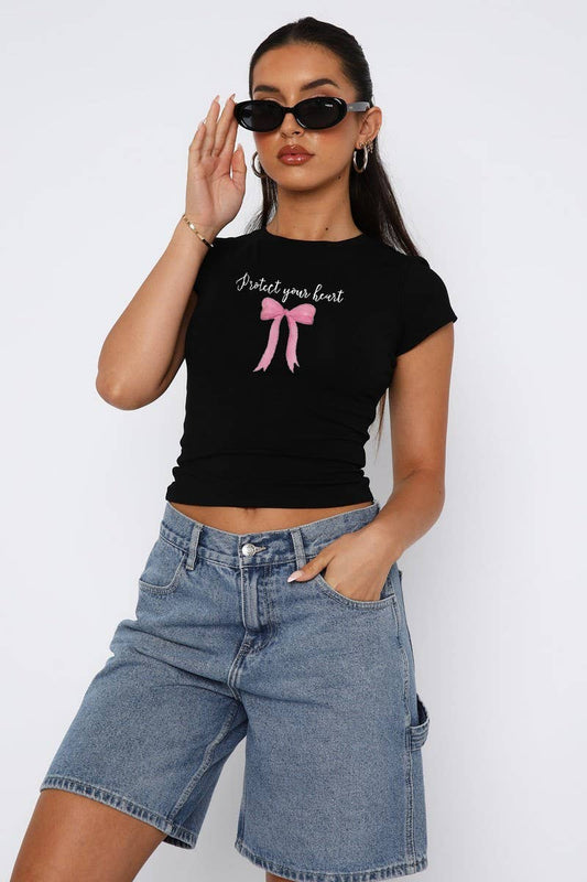 CWTTS1572_PRINTED CREW NECK SLIM FIT CROP TOP TEE
