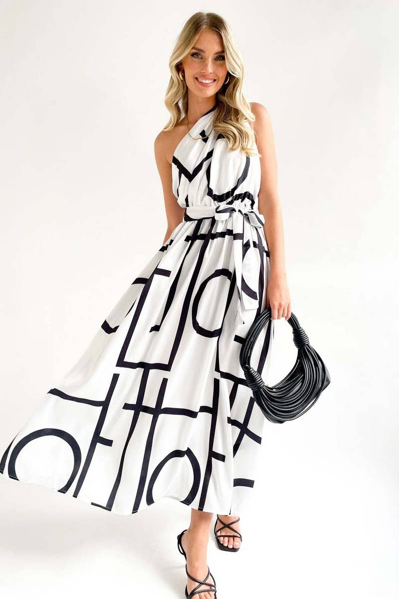 CWDMD1611_SLANT SHOULDER SLEEVELESS SEXY PRINT MAXI DRESS