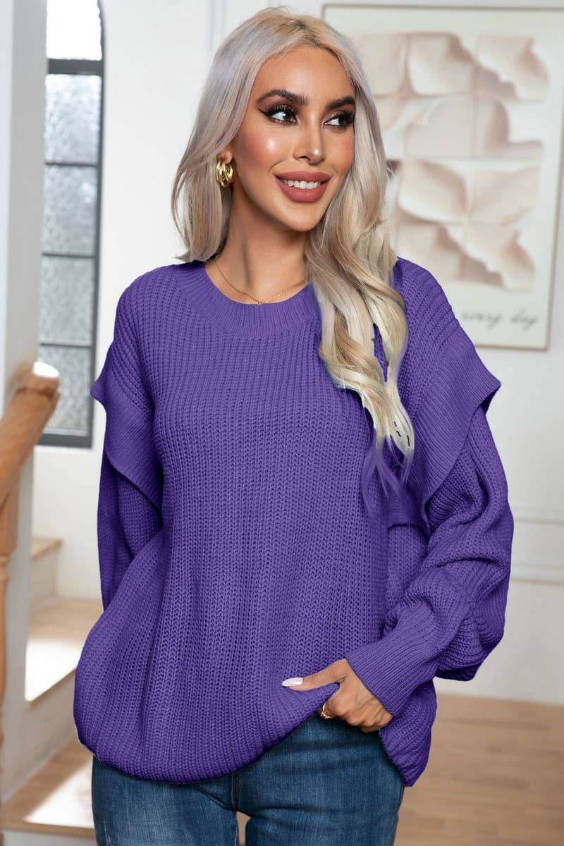 CWOSWL3895_OFF-SHOULDER LONG-SLEEVED LOOSE KNIT SWEATER