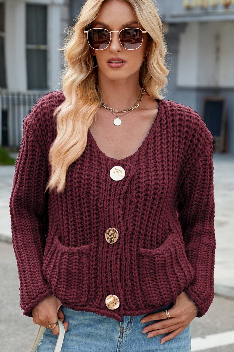CWOCAL00845_SOLID COLOR LOOSE KNITTED CARDIGAN SWEATER