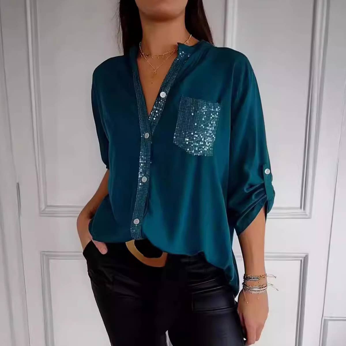 Commuter-style sequined fashion women's shirt