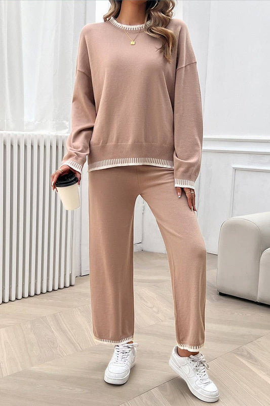 CWSTB0742_CASUAL CONTRAST COLOR SWEATER AND PANTS SET