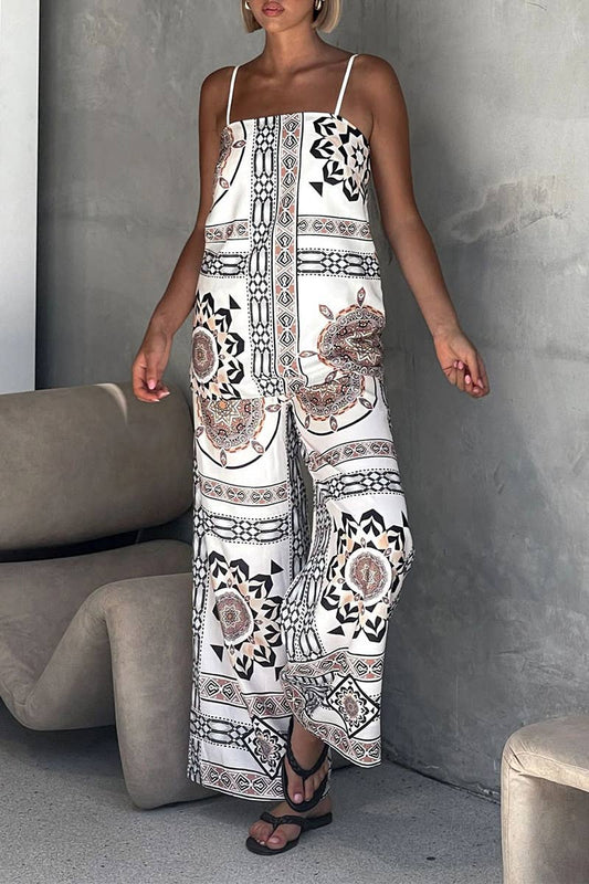 CWSS1254_CASUAL SUSPENDER TOP + WIDE-LEG STRAIGHT PANTS SET