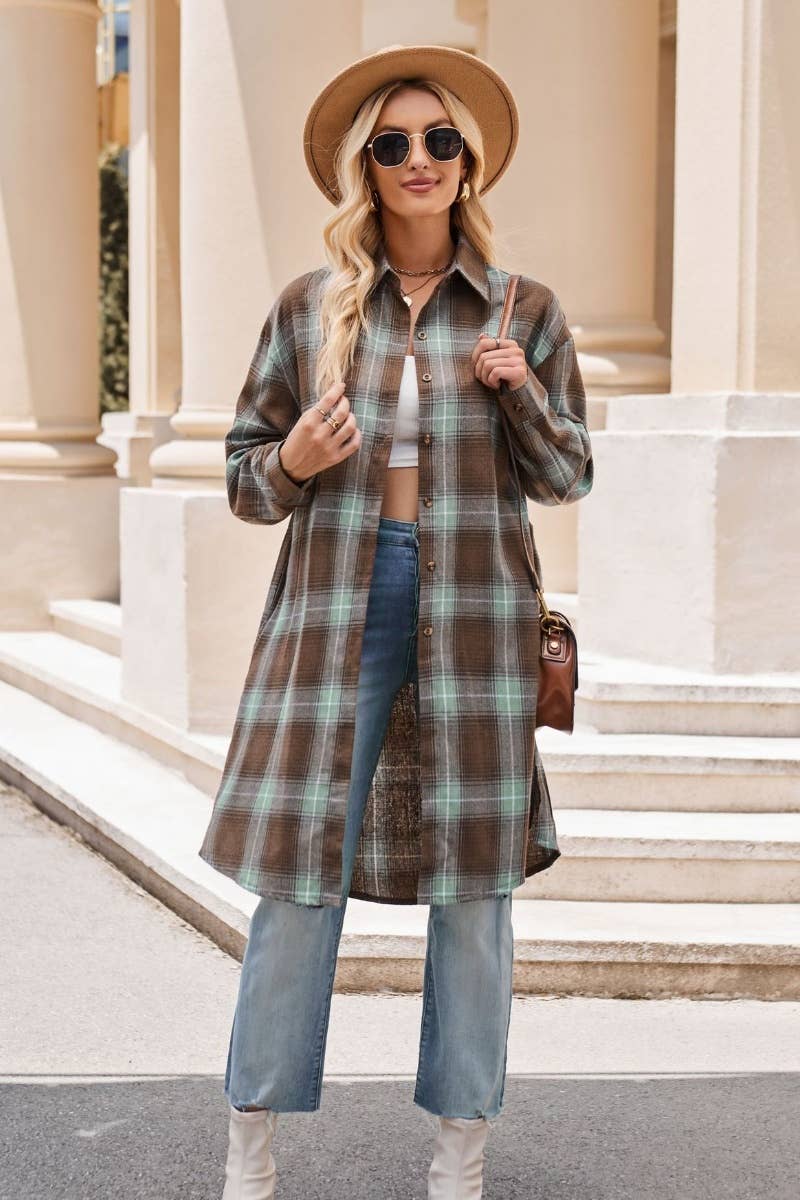 CWTSTL2182_AUTUMN WINTER PLAID LONG SLEEVE SHIRT LONG STYLE
