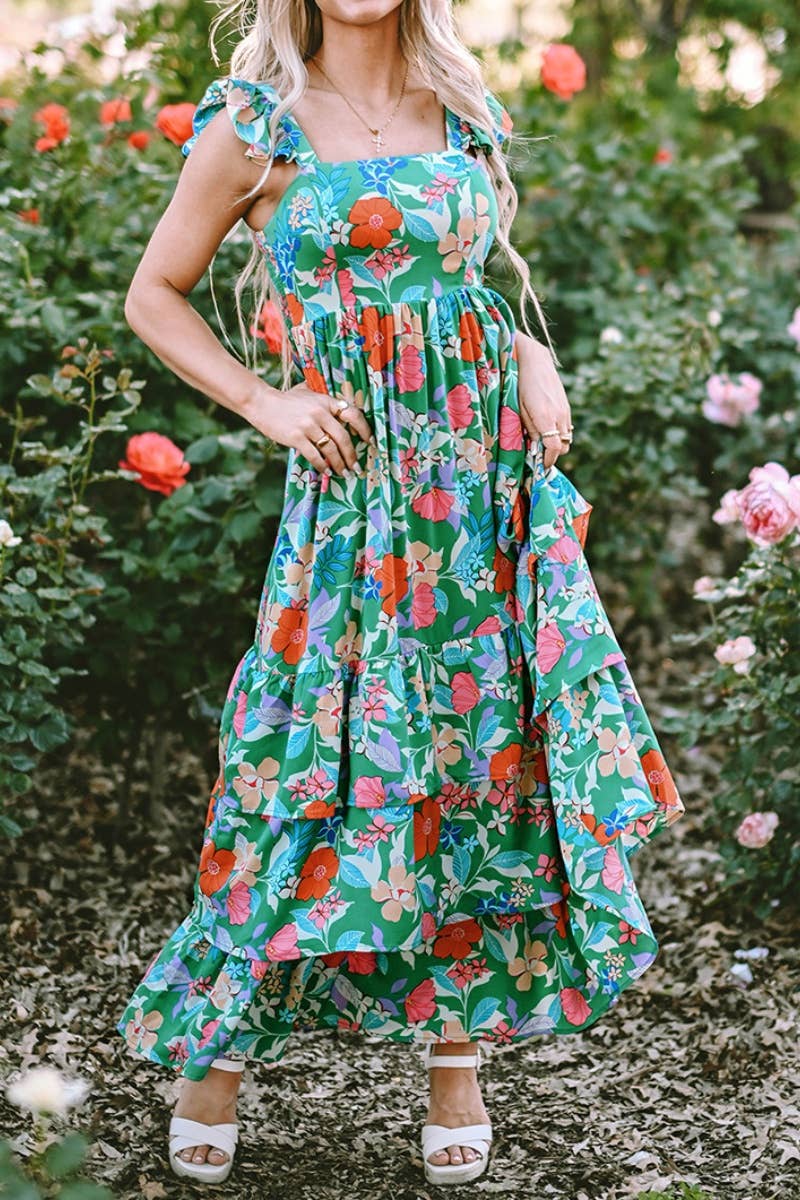 CWDHL0588_PRINTED SLEEVELESS HIGH-WAISTED PEPLUM DRESS LONG