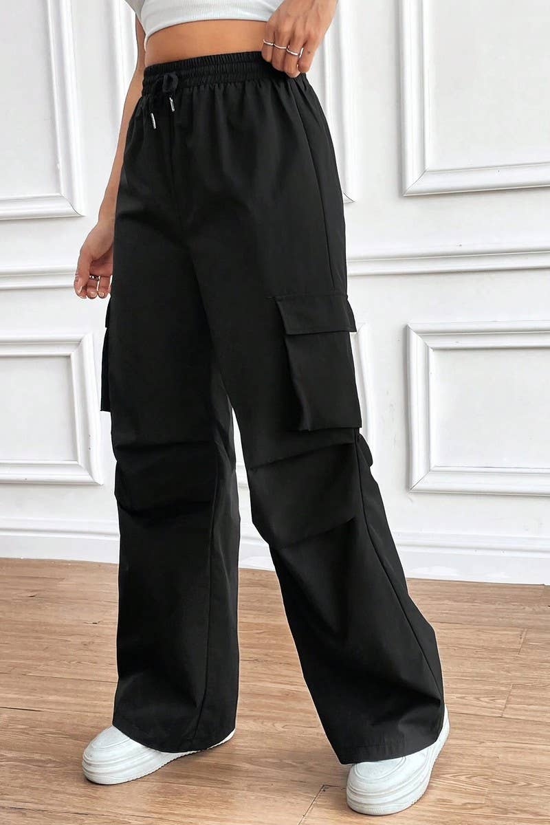 CWBLP1886_DRAWSTRING HIGH WAIST LOOSE COMMUTER OVERALLS