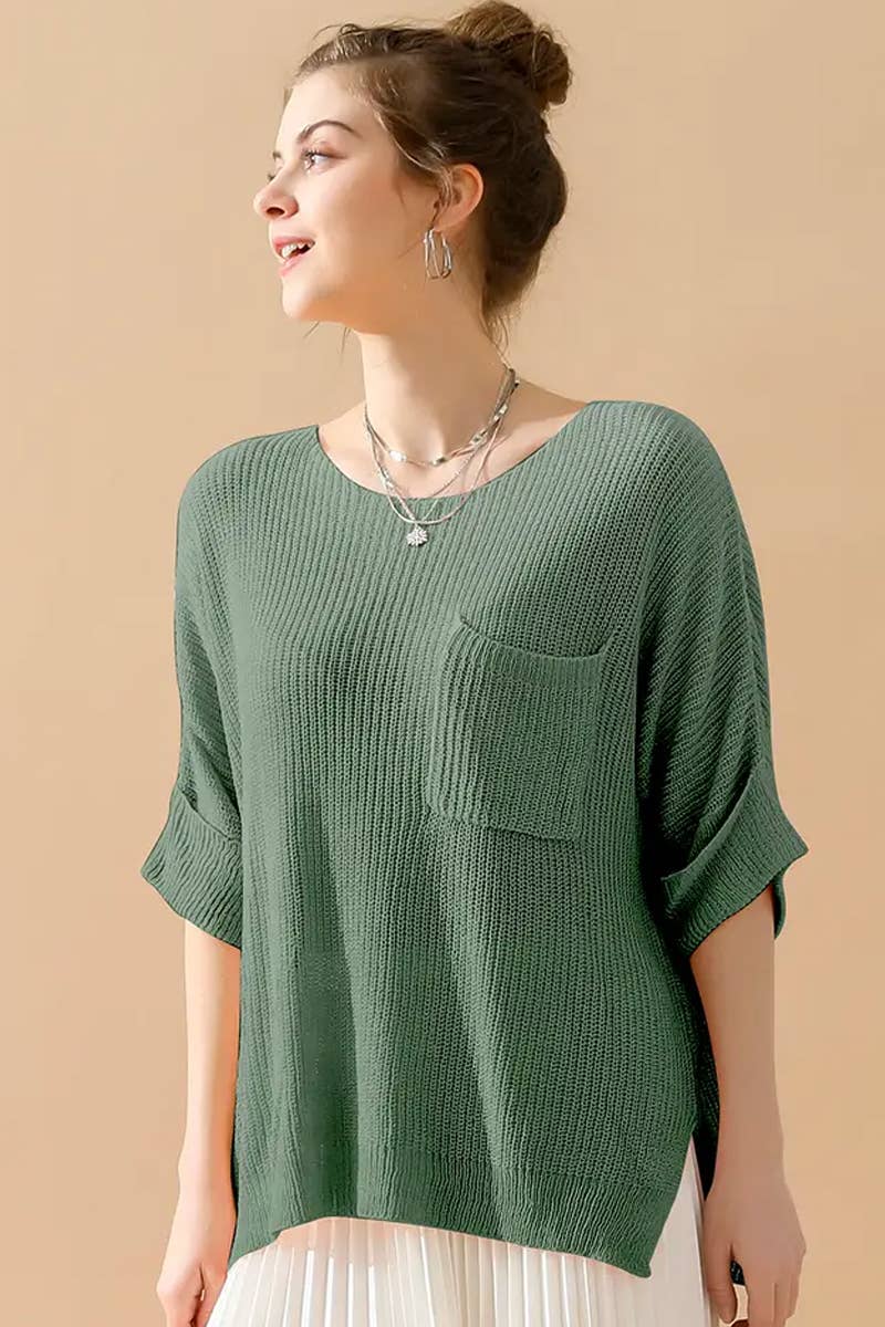 CWTTL1997_LOOSE SOLID COLOR FASHIONABLE PULLOVER SWEATER