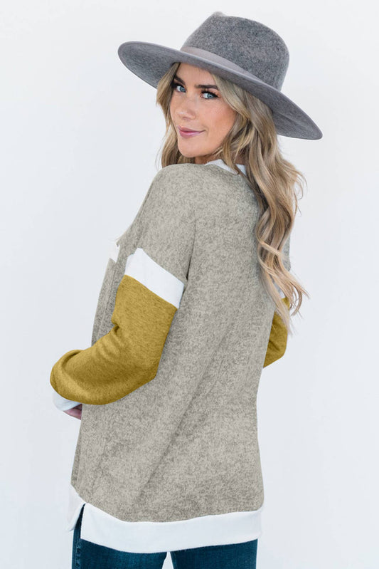COLOR CONTRAST PATCHWORK LONG SLEEVE T-SHIRT