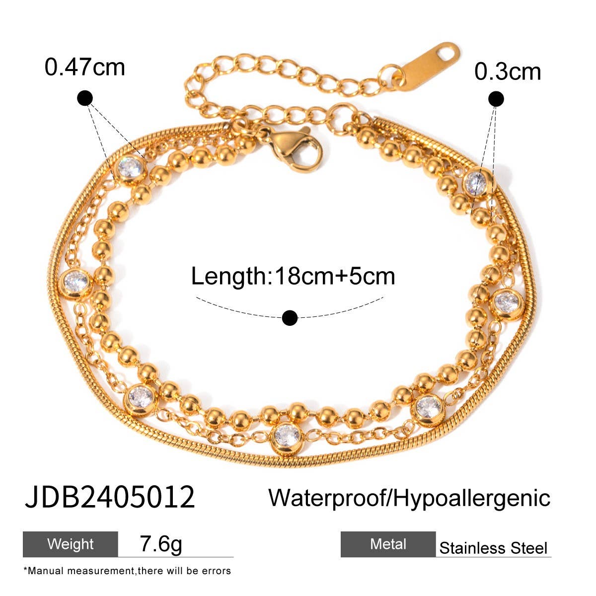 Vintage Multi-Layer Zircon Bracelet in Titanium