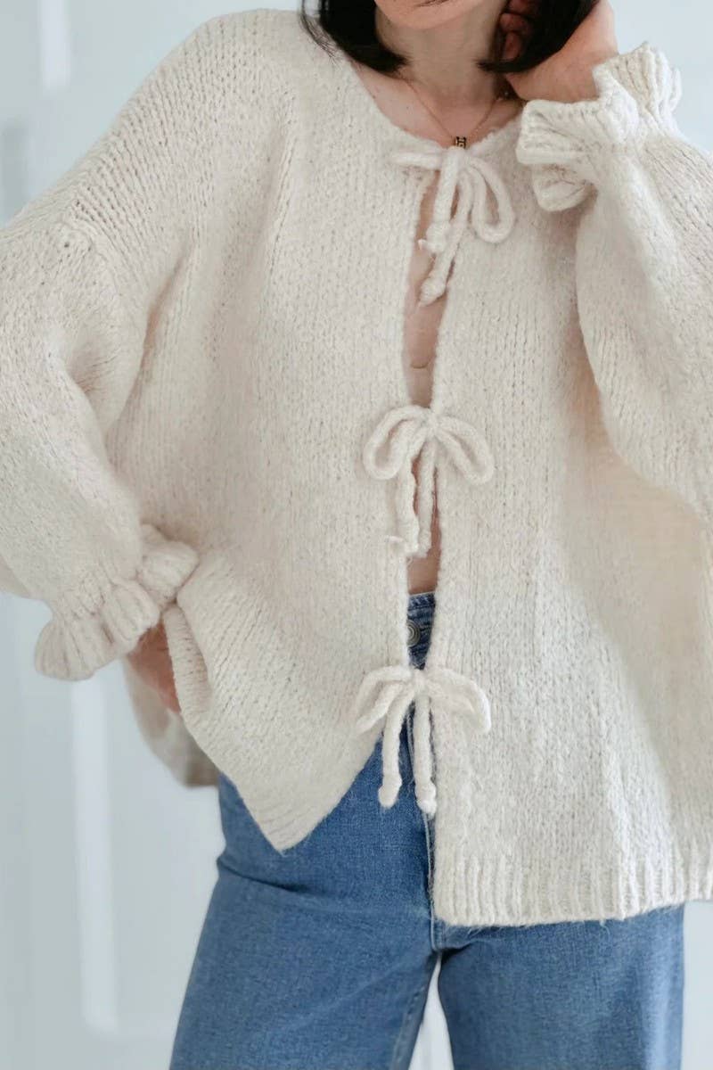 CWOSWL6748_SOLID COLOR LACE-UP PETAL CUFF KNIT TOP