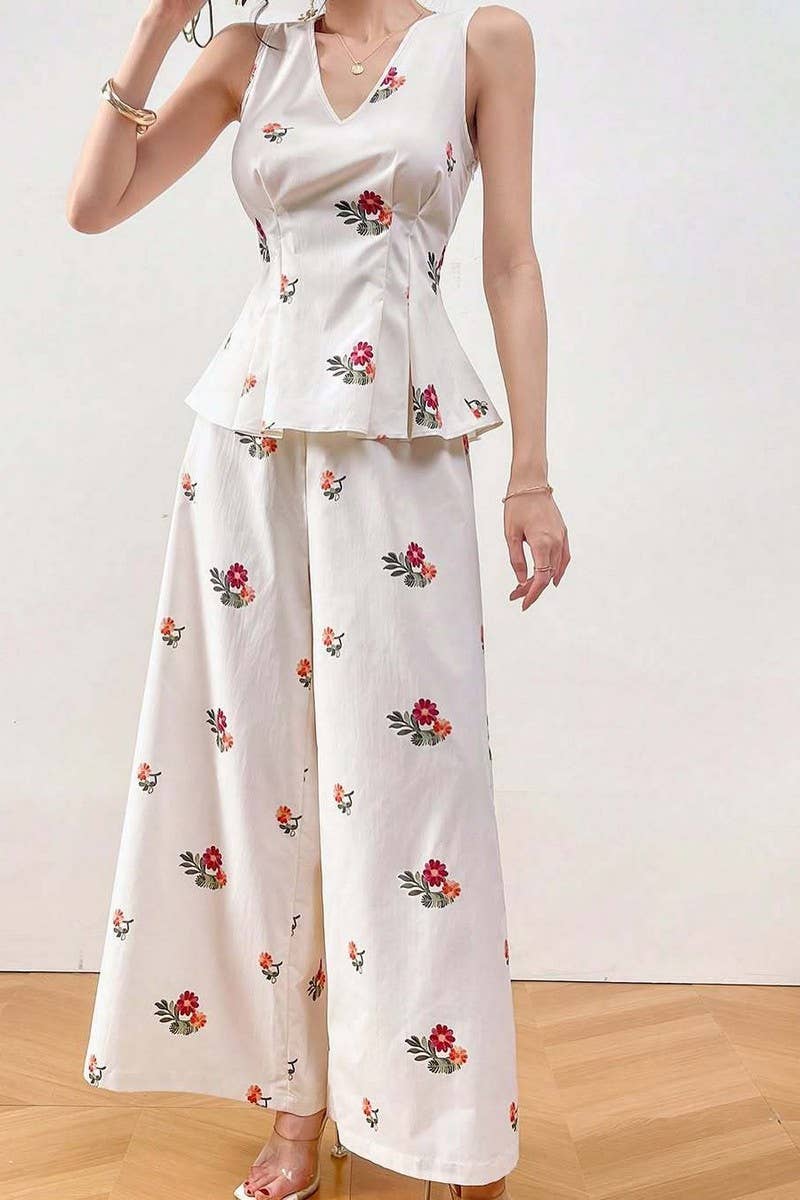 CWSTB00362_V-NECK PRINTED VEST AND TROUSERS TWO-PIECE SUIT