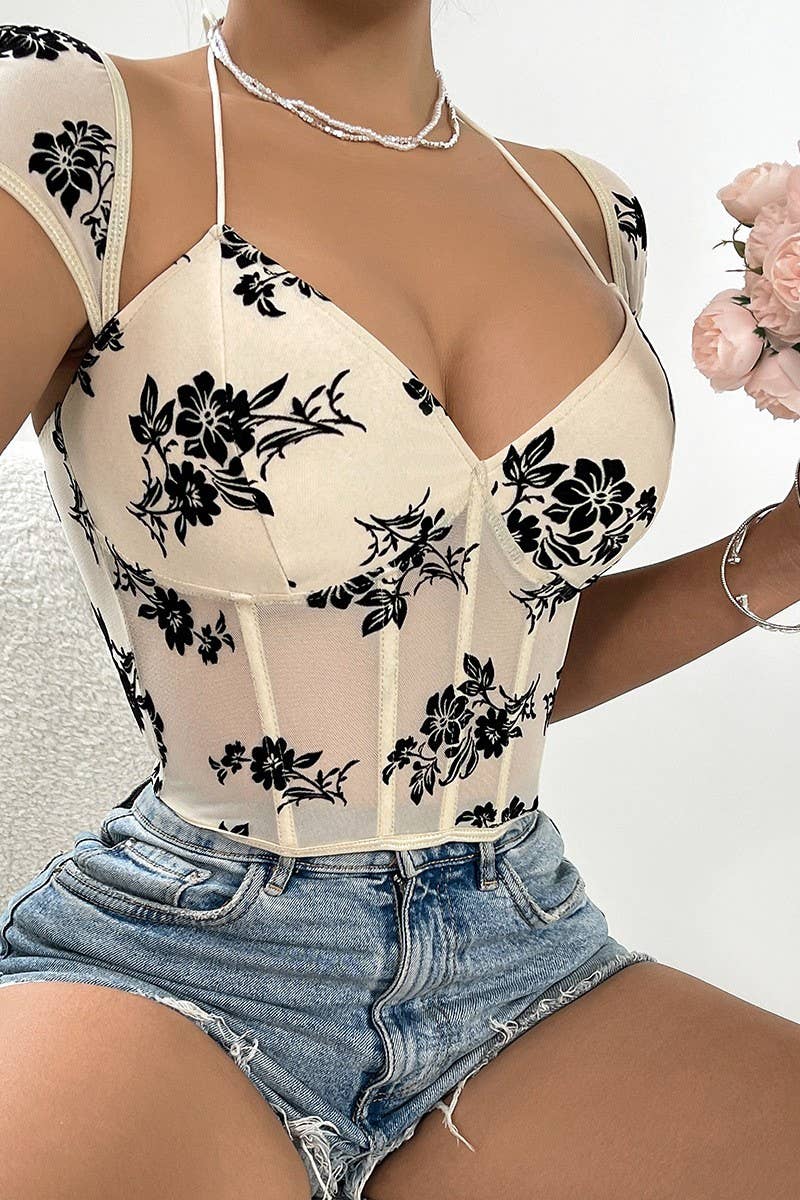 CWTBLS1664_TRANSPARENT LOW-CUT LACE-UP FLOCKED SHORT VEST