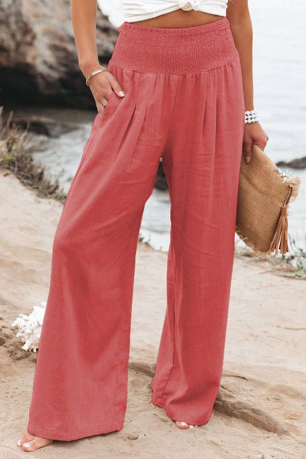 Cotton and linen loose-fitting wide-leg pants