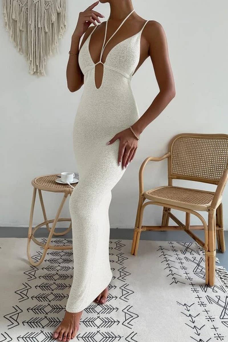 CWDMD2013_HOLLOW STRAP HALTER NECK LONG DRESS