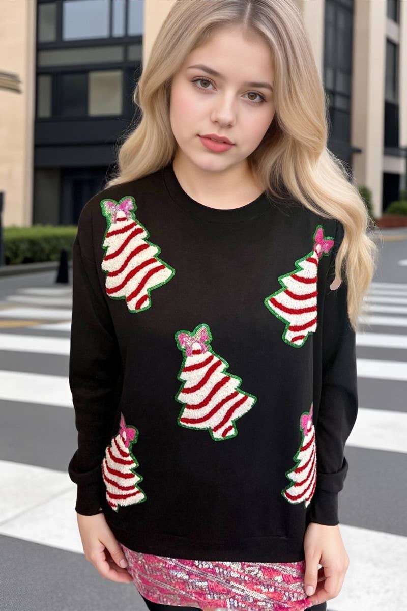 CWTBLL01233_CHRISTMAS TREE SEQUINED CASUAL LOOSE SWEATSHIRT