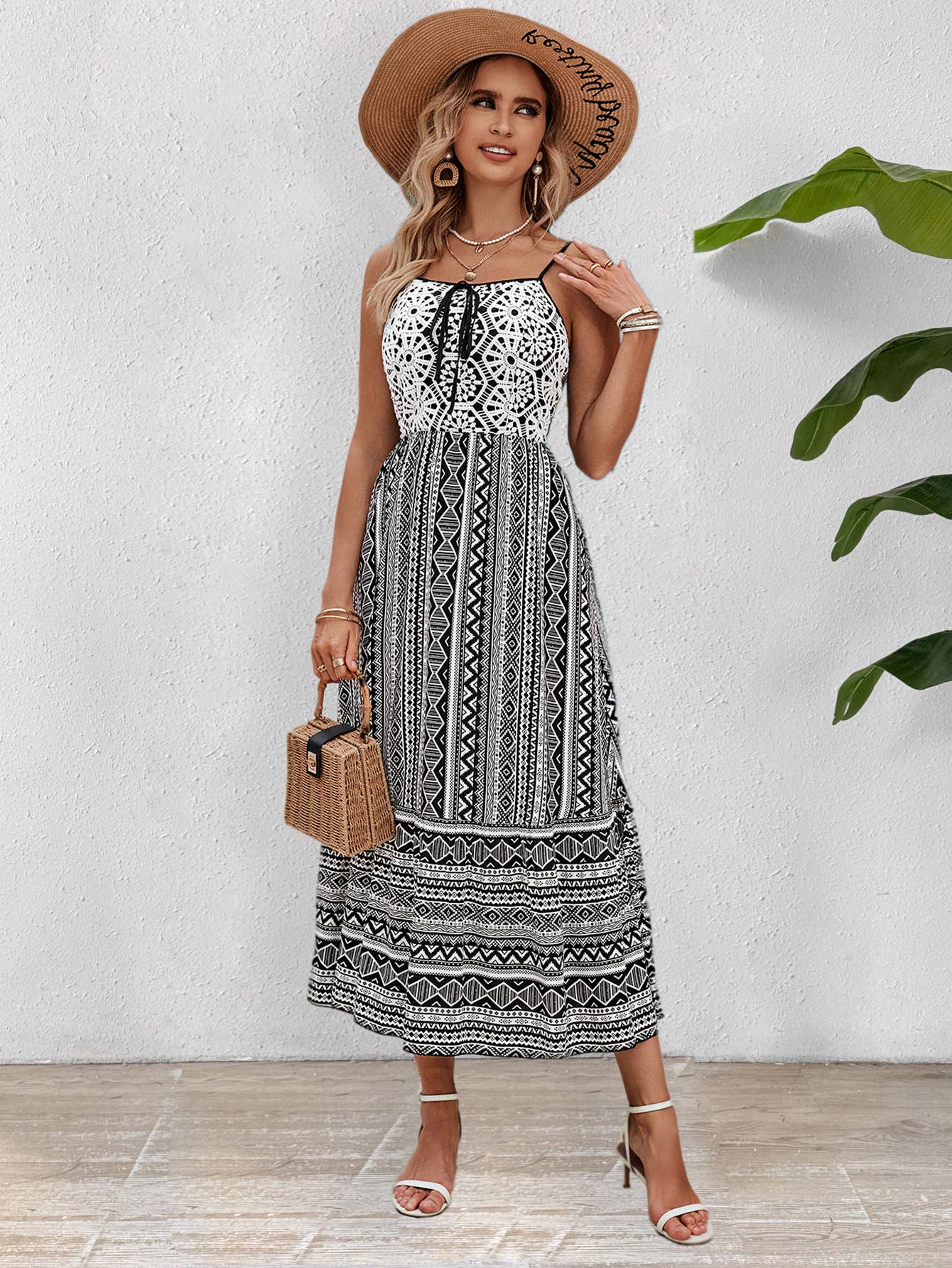 Bohemian-style loose halter print dress
