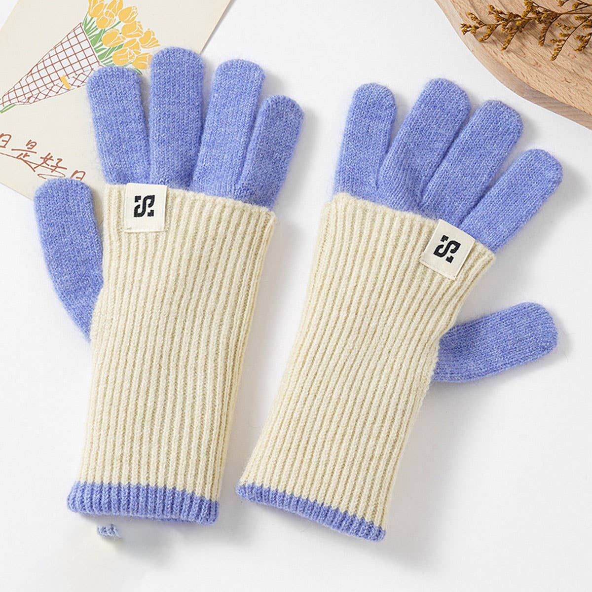 CWAG00585_WOMEN WINTER COLOR BLOCK KNIT WARM GLOVES