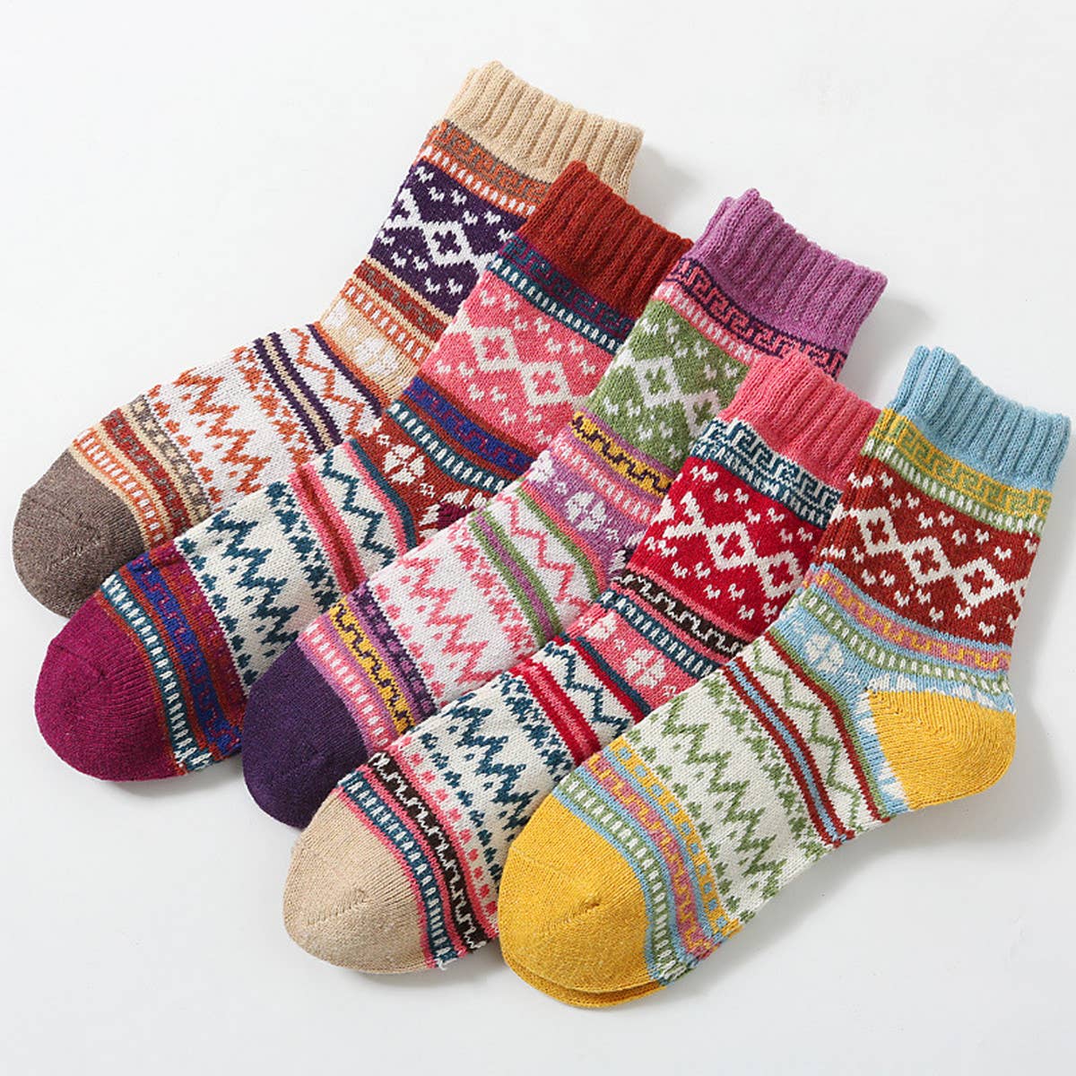 5pr/Set Retro Ethnic Style Socks For Men Winter_CWMS0680
