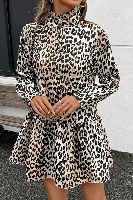 CWDSD8741_VINTAGE LEOPARD PRINT A-LINE MINI DRESS