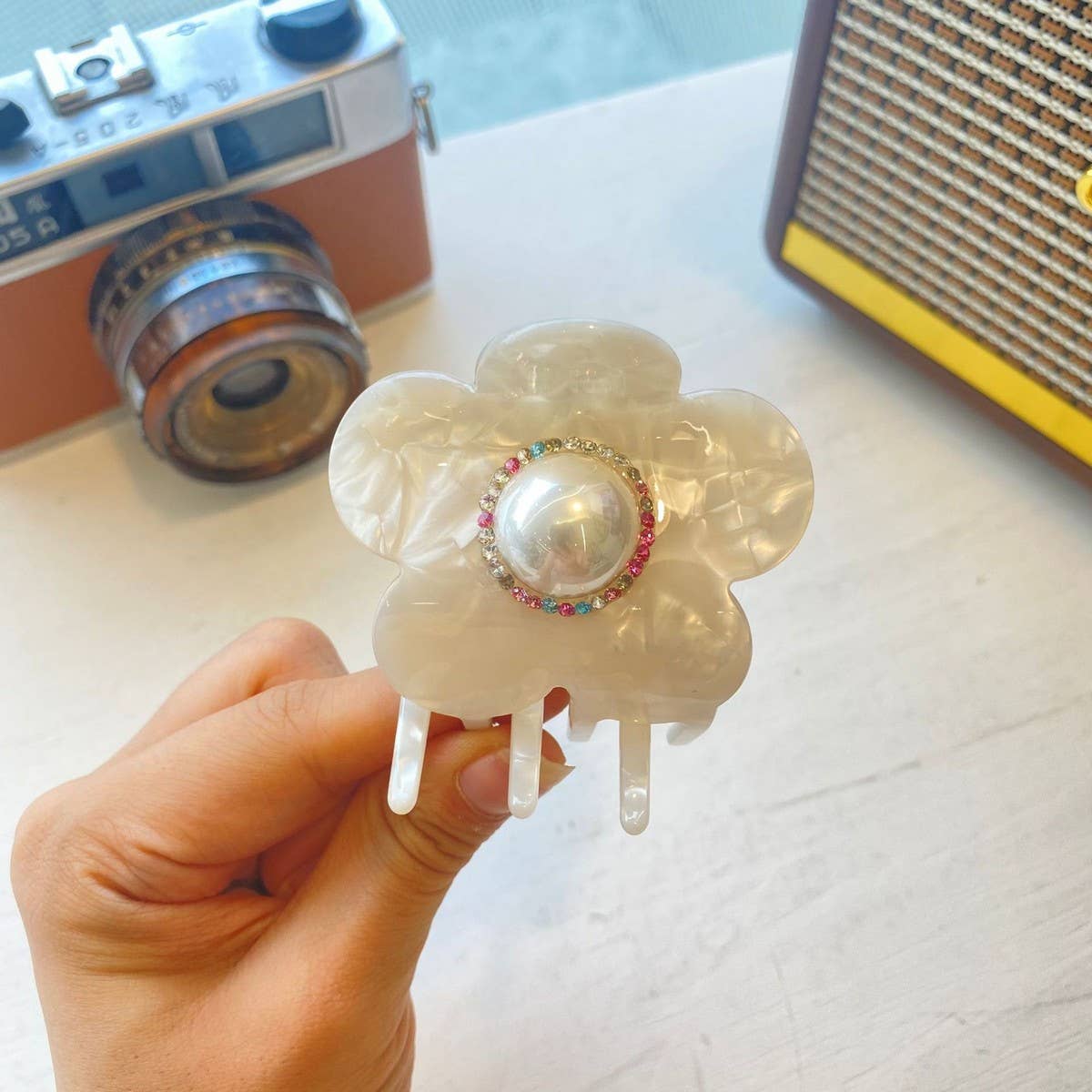 Floral Hair Clip Pearl and Rhinestone Petal Clip
