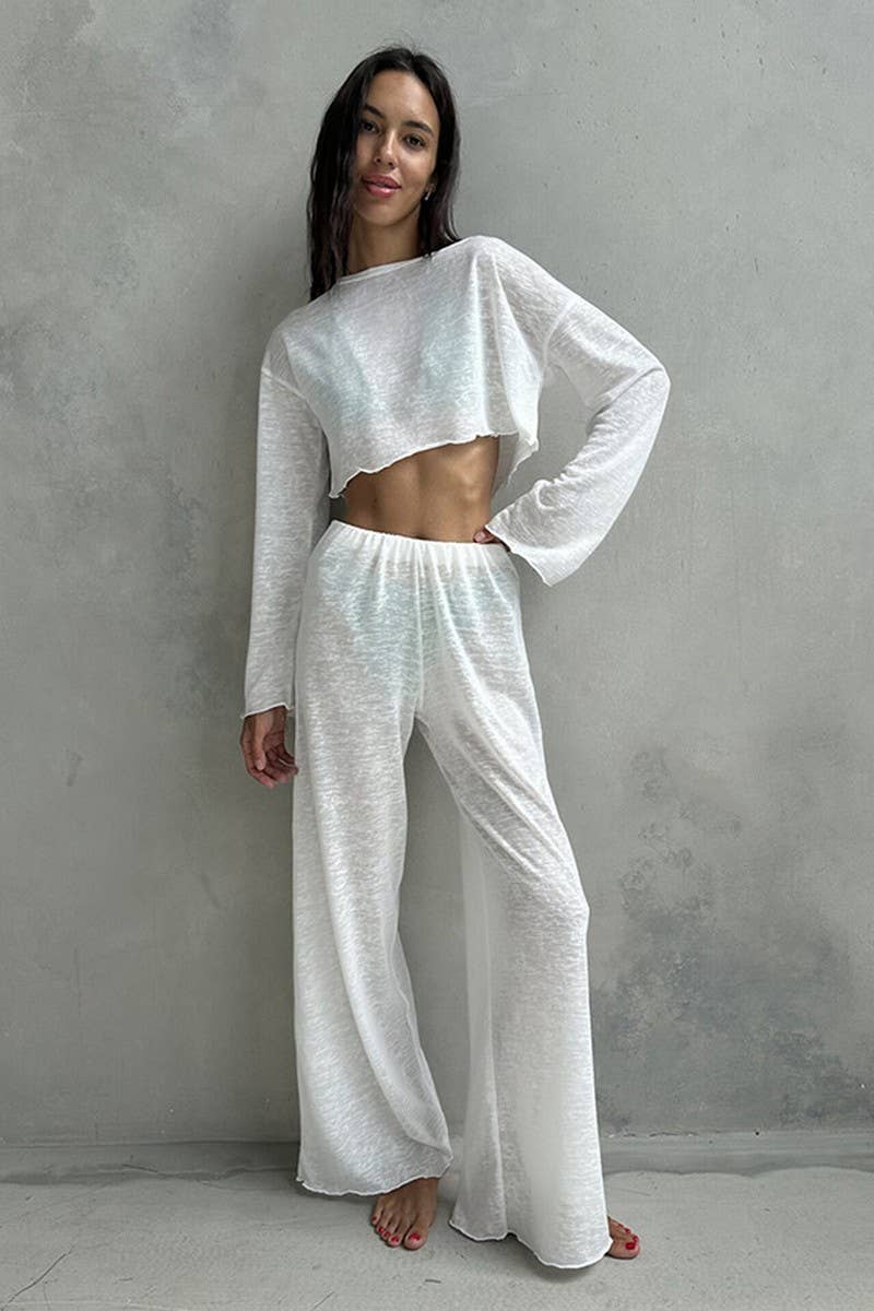 CWSPJ0405_KNITTED ROUND NECK PAJAMAS TWO-PIECE SET