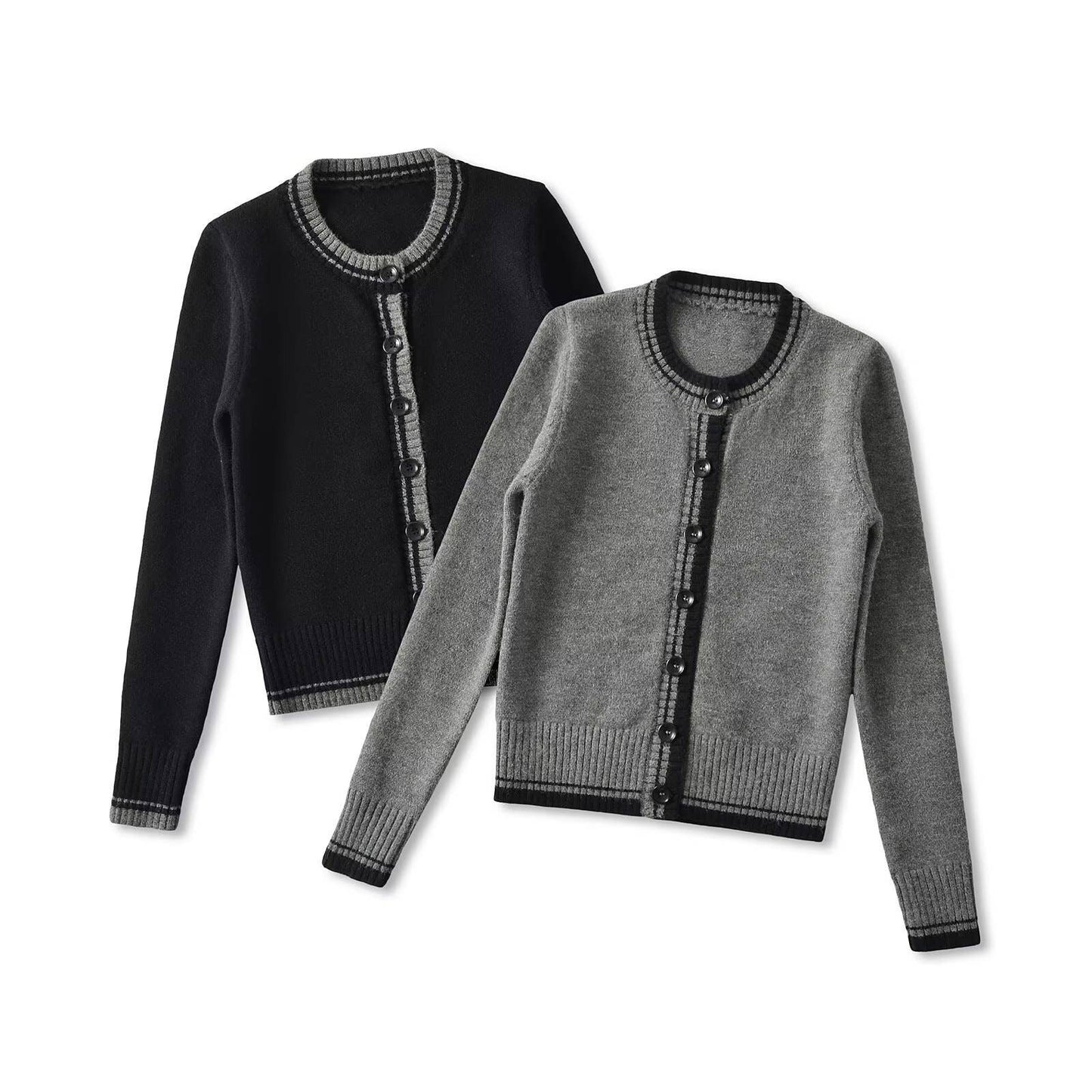 CREW-NECK COLOR MATCHING CONVENTIONAL CARDIGAN