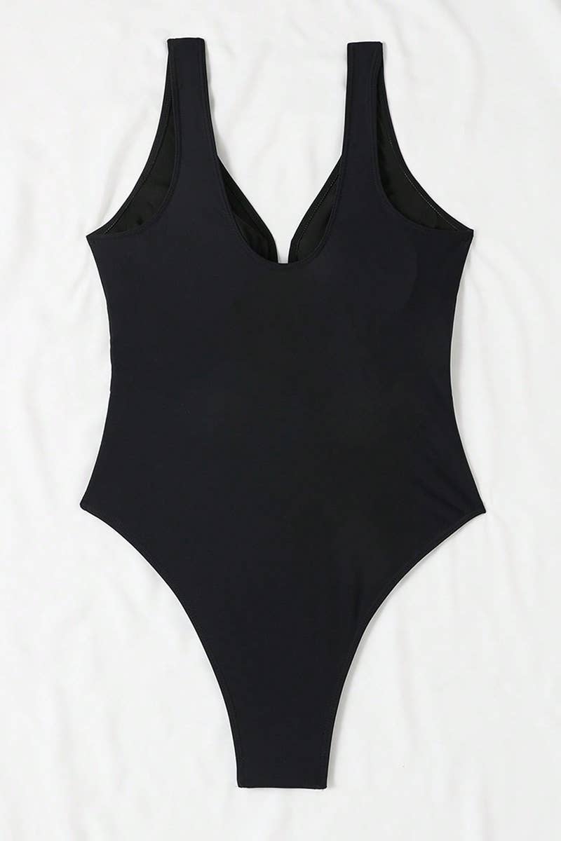 CWMW0832_ONE-PIECE SWIMSUIT TIGHT V-NECK RETRO SWIMSUIT