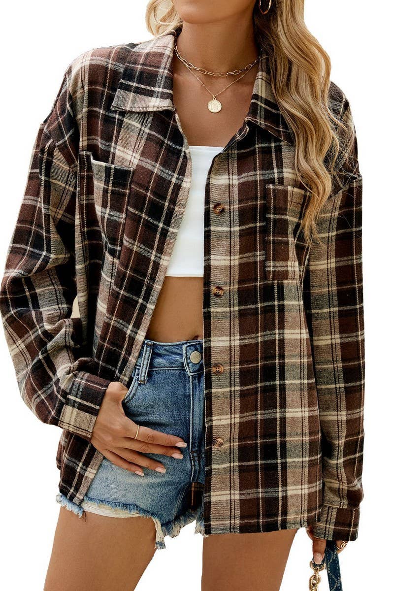 CWTBLL01310_STRIPED PLAID COLORBLOCK LONG SLEEVE POLO SHIRT