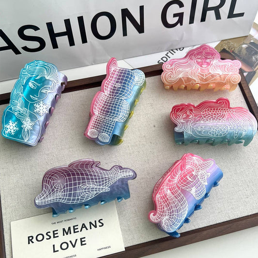 Gradient Bear & Mermaid Claw Clip ? Hand-painted