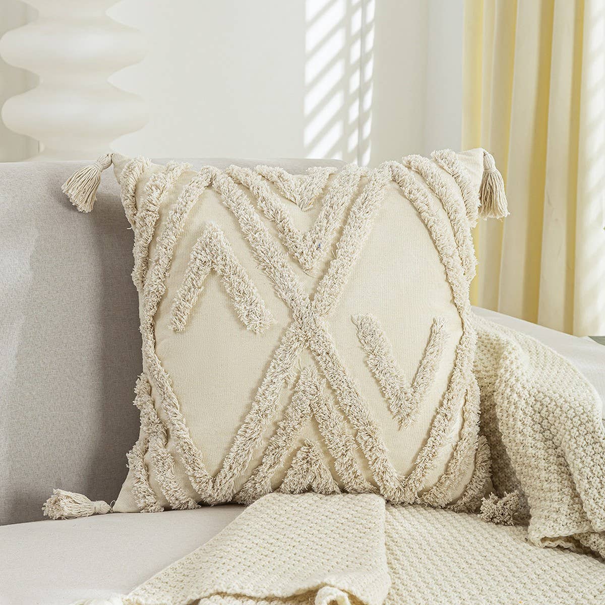 Boho Leaf Tufted Pillow Cover for Sofa Decor_CWMM7691