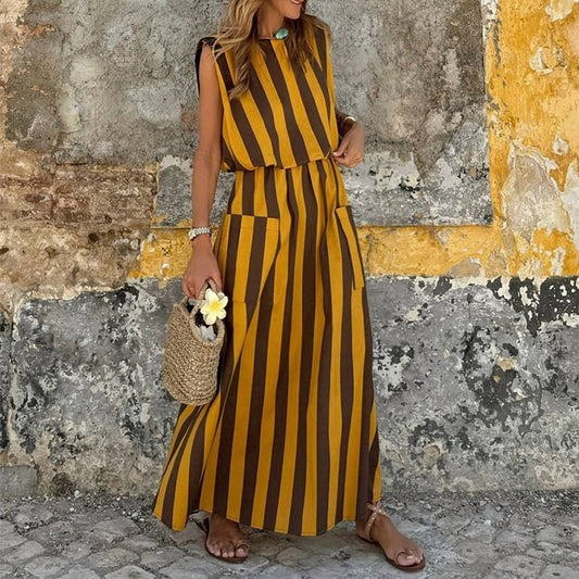 FASHION ETHOS STRIPED PRINT SLEEVELESS DRESS