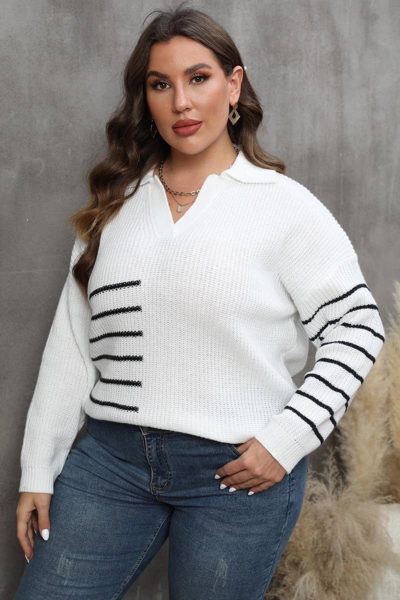 CWOSWL1577_PLUS Size Foldover Collar Knit Pullover Sweater