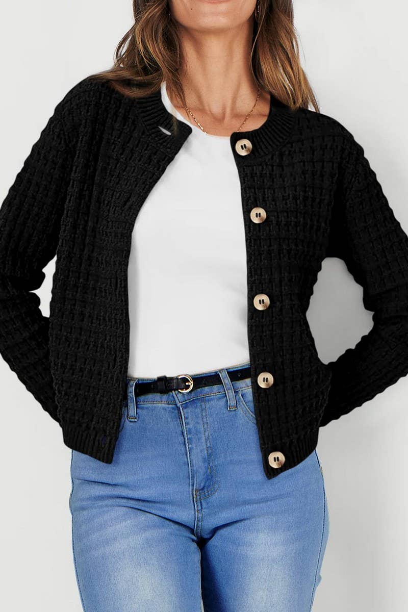 CWOCAL00612_SOLID COLOR KNIT CARDIGAN CASUAL SWEATER