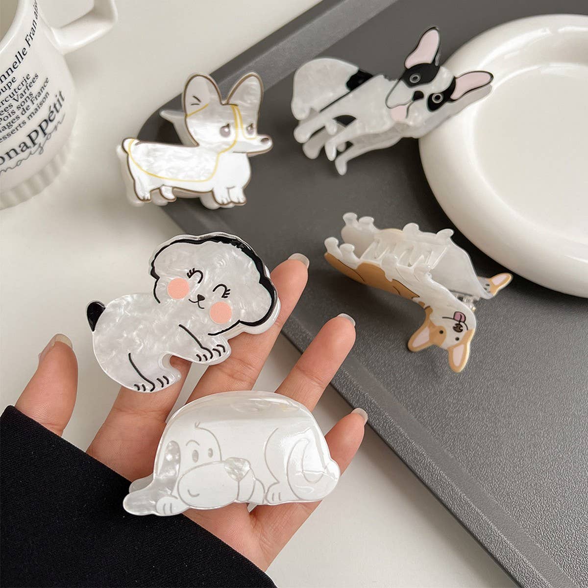 French Cartoon Dog Hair Claw, Cute Puppy Mini Clip