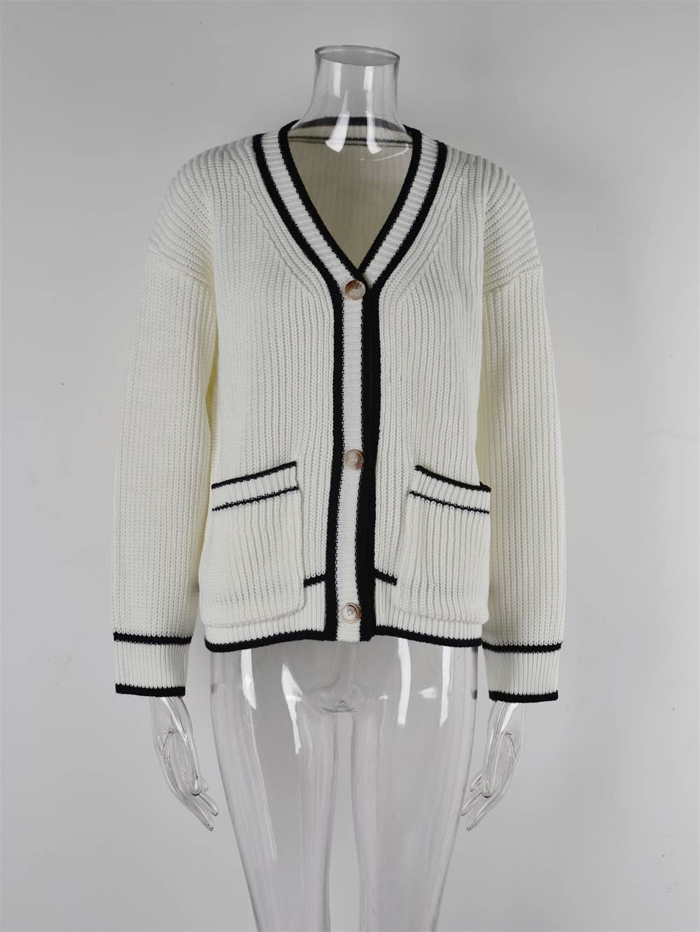 COLOR MATCHING POCKET COAT V-NECK SWEATER LADY