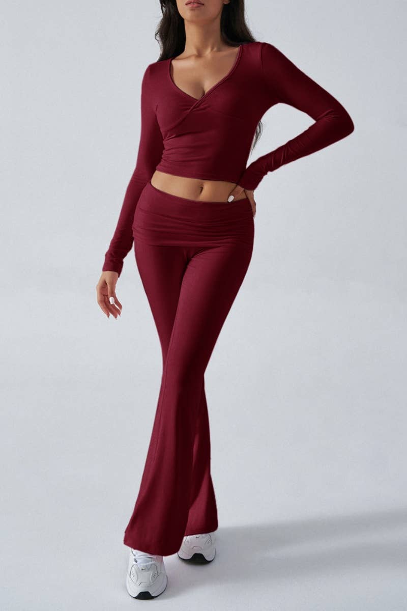 CWSS0769_SLIM-FIT V-NECK LONG SLEEVE TOP SHORT PANT SUIT