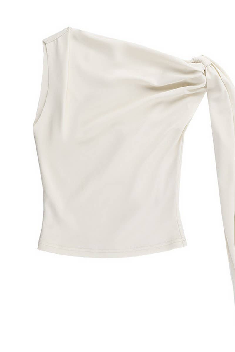 CWTBLL3315_SOLID COLOR ONE SHOULDER RIBBON SLEEVELESS TOP