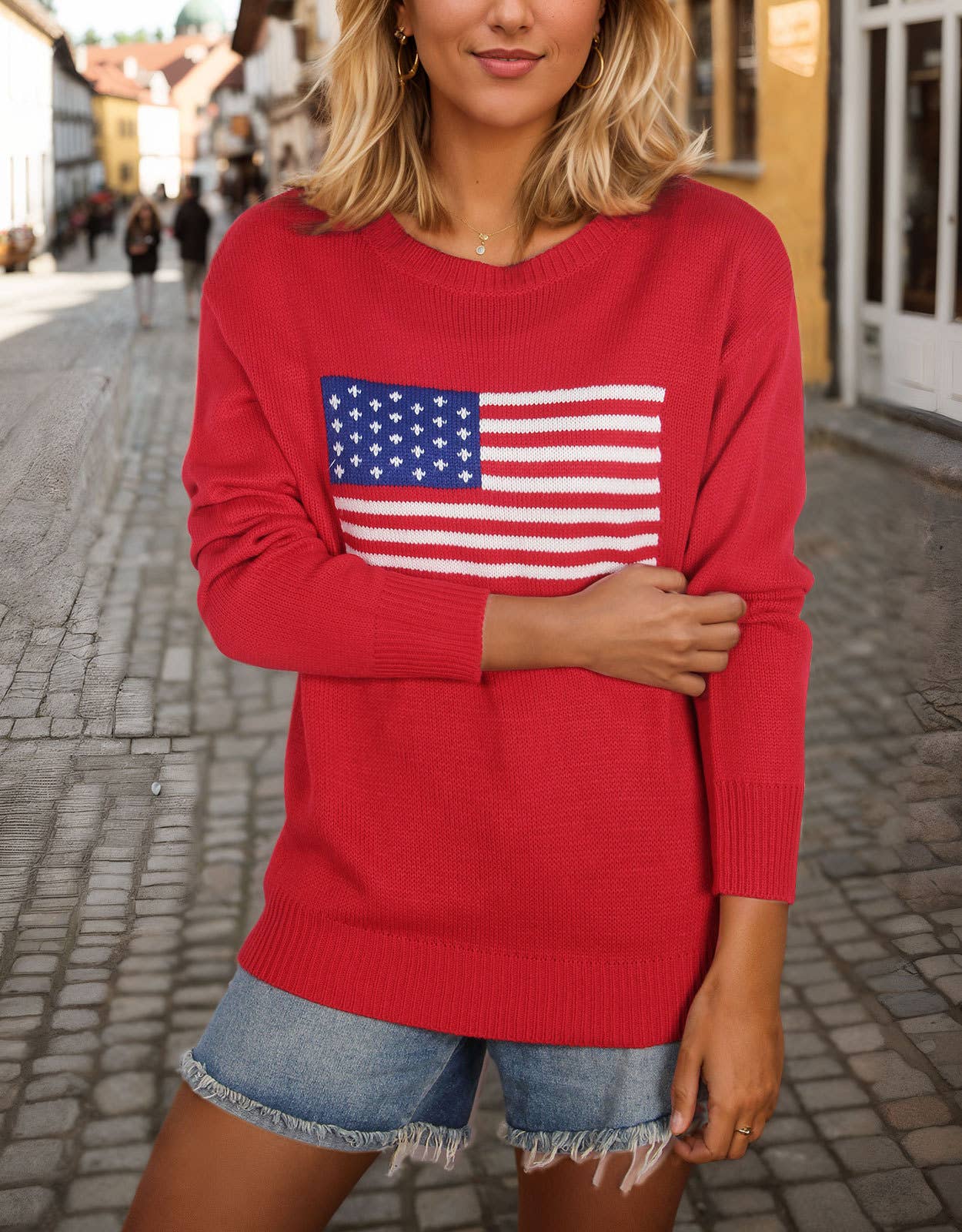 CREW-NECK FLAG EASTER INDEPENDENCE DAY SWEATER
