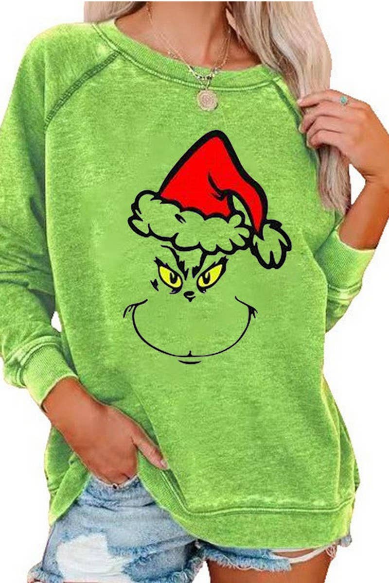 CWTBLL01326_CHRISTMAS CARTOON HORN SLEEVE SWEATSHIRT