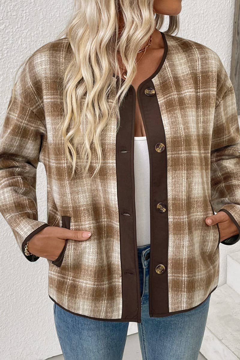 CWOCO00174_CASUAL LOOSE PLAID SHORT CARDIGAN JACKET