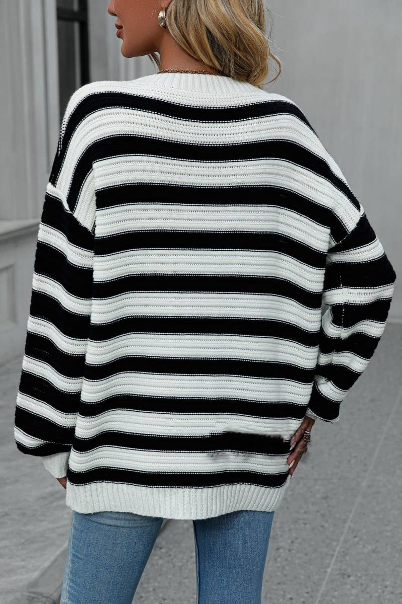 CWOSWL6517_KNITTED CREW-NECK STRIPED LONG-SLEEVED SWEATER