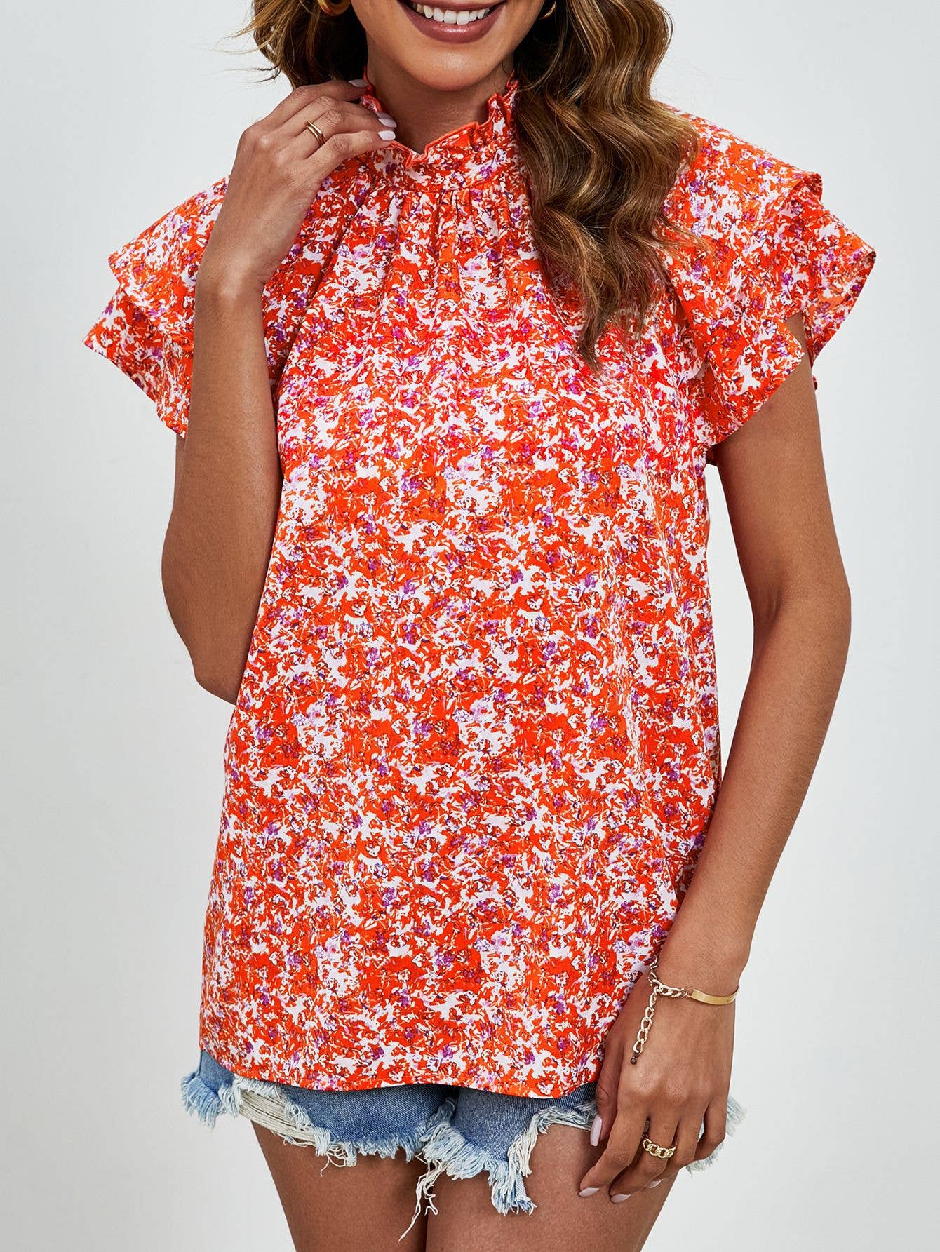 DOUBLE-SLEEVED LOOSE PRINTED SHORT-SLEEVED TOP
