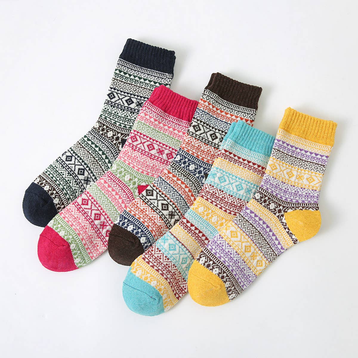 5pr/Set Retro Ethnic Style Socks For Men Winter_CWMS0680
