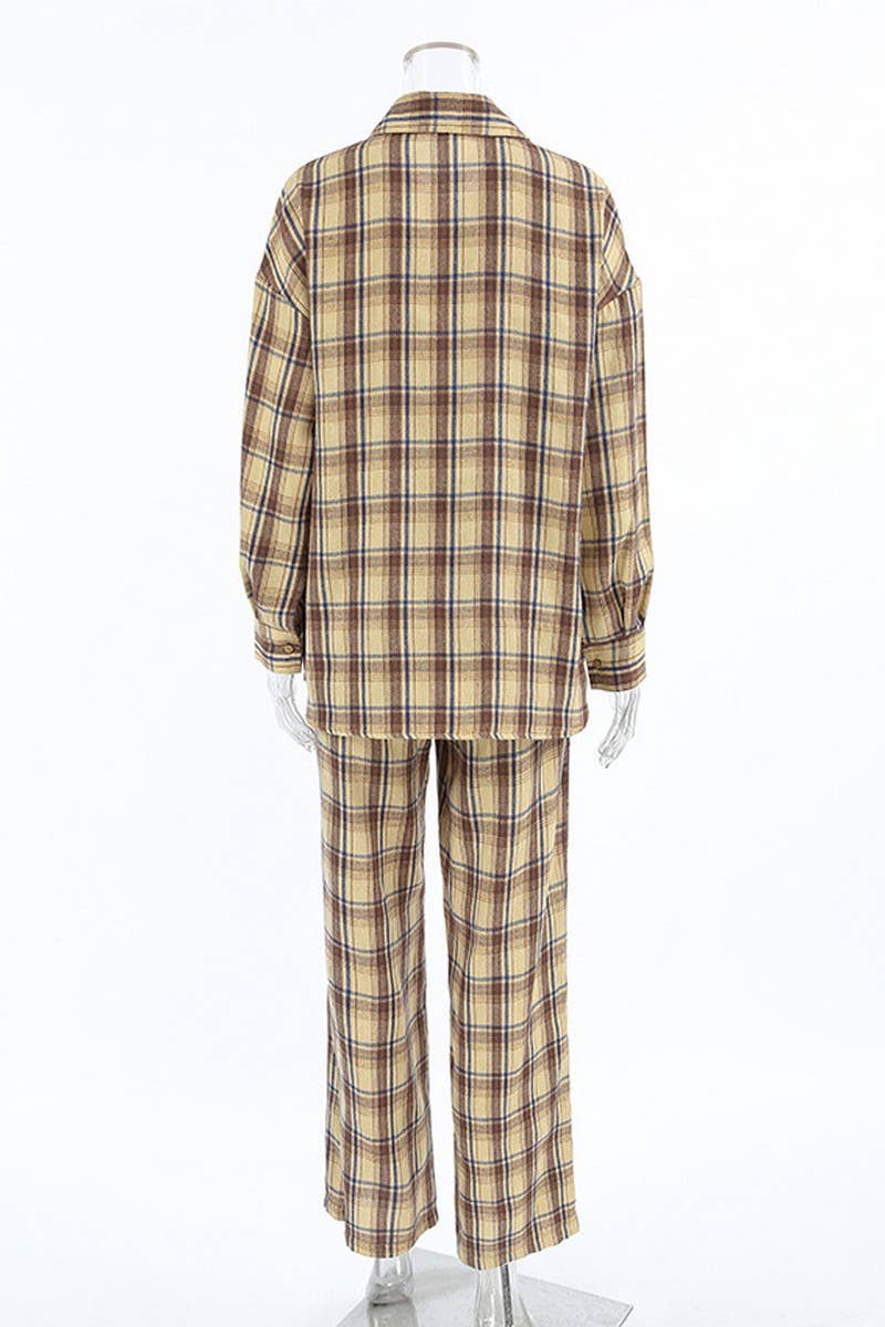 CWSPJ0212_PLAID CARDIGAN PAJAMAS TWO-PIECE HOME WEAR SET