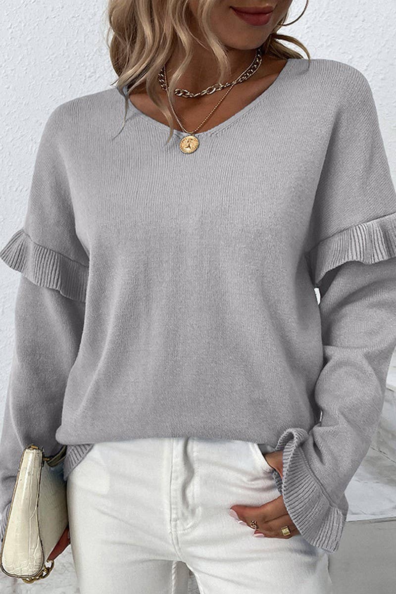 CWOSWL1719_V-Neck Long Sleeve Pullover Sweater