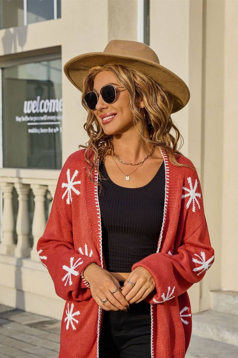 CWOCAL00802_BOAT NECK FLORAL JACQUARD KNIT CARDIGAN