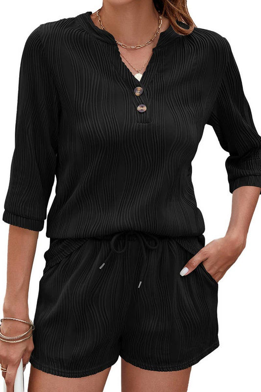 CWSS1096_SPRING AND SUMMER SOLID COLOR V-NECK LOOSE SUIT